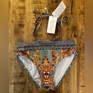 True Colours by La moda clothing Blue and Brown strappy bikini bottom NWT Medium